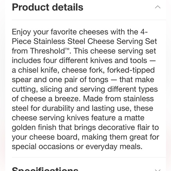THRESHOLD NWT stainless steel cheese serving set -gold - Picture 5 of 6